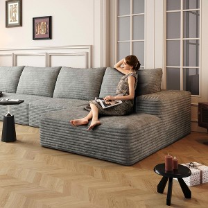 MAYEERTY 3-Seater Left Sofa Gray - 3-Seater Left Layout, Corduroy, No Assembly, for Living - 1 of 4