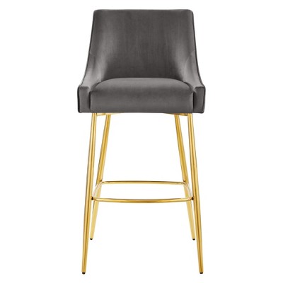 Discern 42" Gray Performance Velvet and Gold Metal Bar Stool