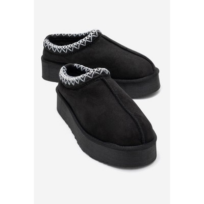 Avelia - Black Suede Genuine Leather Thick-Soled Winter Slipper (Women) | Forever & Always Shoes
