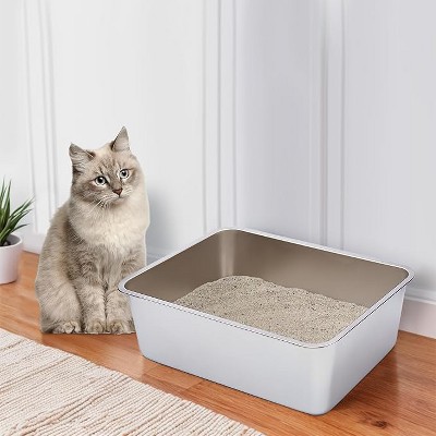 Ridstar Medium Stainless Steel Cat Litter Box for Cats & Rabbits-Silver