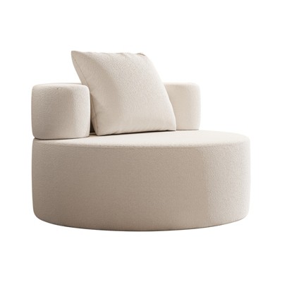 SYFERLORY Cozy Teddy Fabric Accent Chair - Round Living Room Chair with Decorative Pillow, 39" Wide Soft Seating
