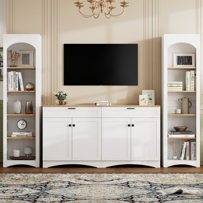 Okak 33"H Versatile Sideboard with Adjustable Shelves & 2 Drawers, Wood Grain Buffet Cabinet TV Stand for Living Room/Kitchen