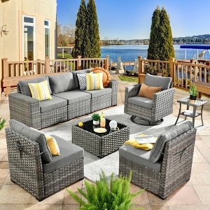 Marlton 8pc Wicker Outdoor Patio Furniture Set Conversation Sofa Sectional with a Swivel Chair and Cushions - 1 of 4