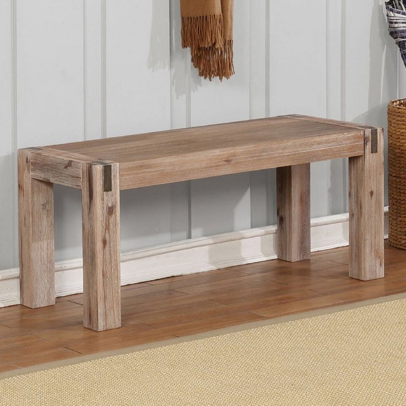 40" Woodstock Acacia Wood with Metal Inset Wide Bench Brushed Driftwood - Alaterre Furniture, 3 of 9