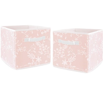 Sweet Jojo Designs Fabric Storage Bins Set Lace Pink And White : Target