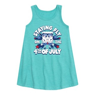 Girls' - SpongeBob SquarePants - Fly on The 4th of July Graphic Sleeveless Aline Dress - 1 of 4