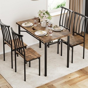 COZONY 4-Piece Farmhouse Dining Set, Wooden Kitchen Table & Chairs w/ Storage & Adjustable Legs - 1 of 4
