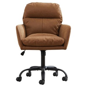 QingMoon PU Leather Office Desk Chair, 360° Swivel Computer Chair, Modern Ergonomic Armchair with Square Mid-Back for Conference, Study Room - 1 of 4