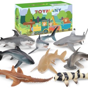 6-Piece Realistic Shark Bath Toy Set, 5-6 Inch Large Plastic Ocean Animal Figurines for Play and Cake Decor - 1 of 4