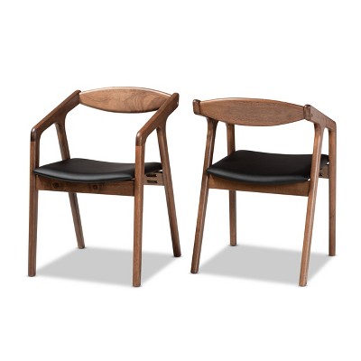 2pc Harland Faux Leather Upholstered and Wood Dining Chair Set - Baxton Studio