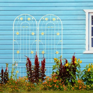 Gulches 4 Pack Metal Garden Trellis 86.7" x 19.7" Rustproof Trellis for Climbing Plants Outdoor Flower Support Cream White - 1 of 4