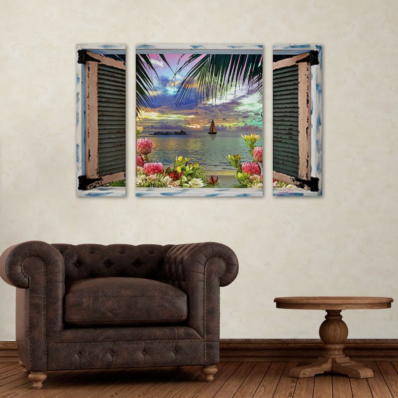 Trademark Fine Art -Leo Kelly 'Tropical Window to Paradise III' Multi Panel Art Set Large, 3 of 4