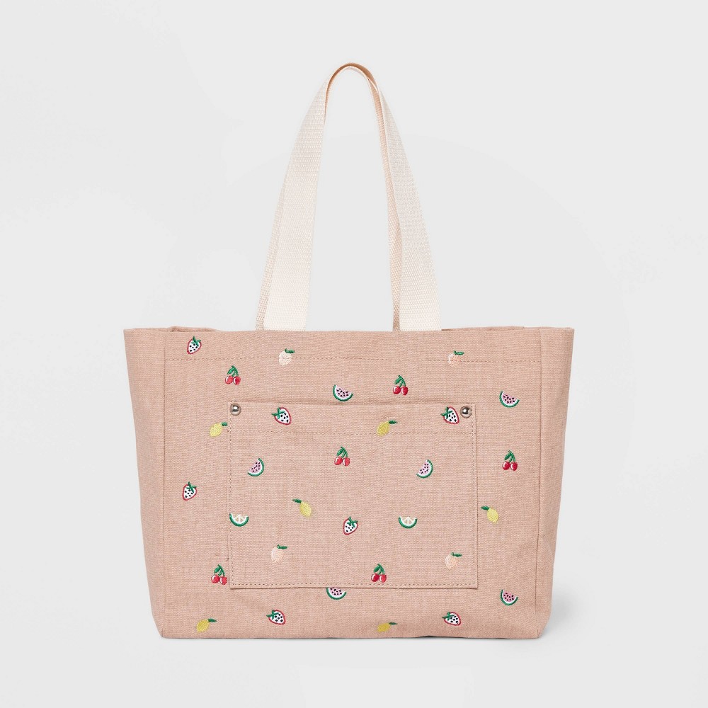 Embroidered Midi Tote Handbag - Wild Fable™ Tan