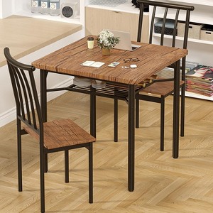 Dining Table Set for 2 with Adjustable Legs, 3-Piece Square Rustic Wooden Table & 2 Chairs with Under-Table Wine Rack for - 1 of 4