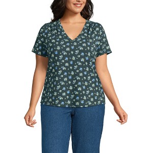 Lands' End Women's Short Sleeve Lightweight Jersey Gathered Shoulder T-Shirt - 1 of 4