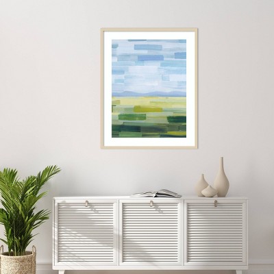 Grace Popp Abstract Landscape Lithograph with Brown Frame