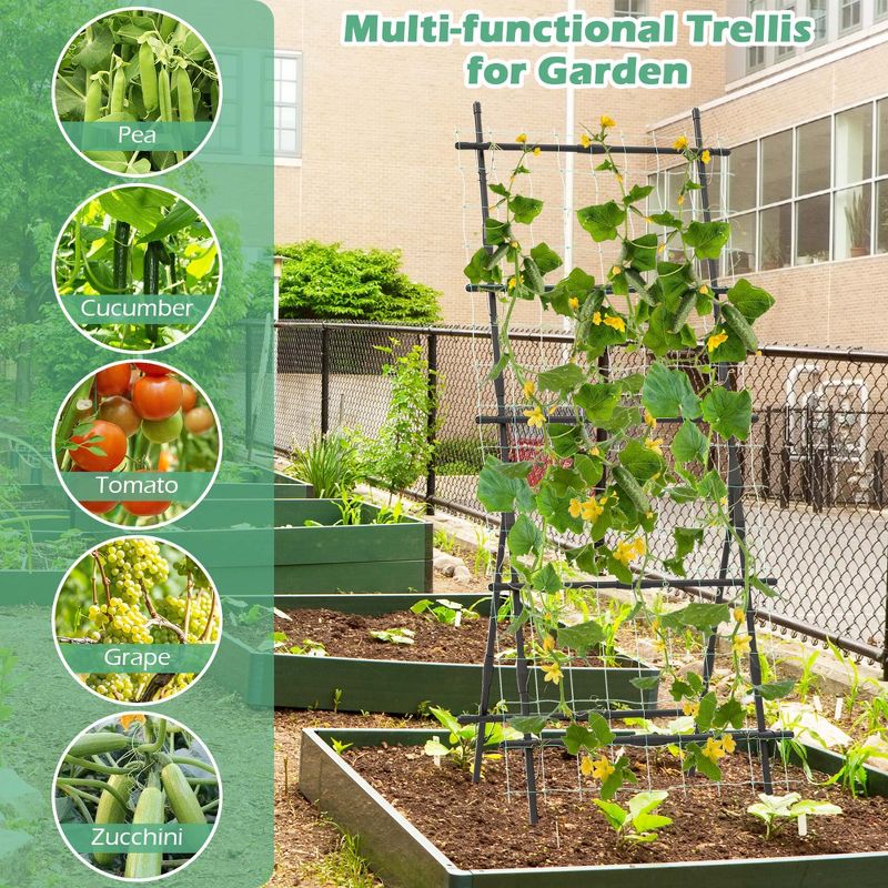Costway 74" Garden Cucumber Trellis for Plant Climbing with PE-Coated Frame, Trellis Net, 5 of 11