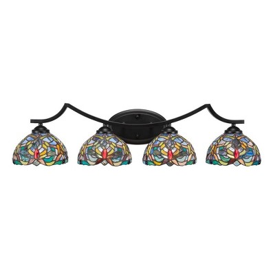 Toltec Lighting Zilo 4 - Light Vanity in  Matte Black with 7" Kaleidoscope Art Glass Shade