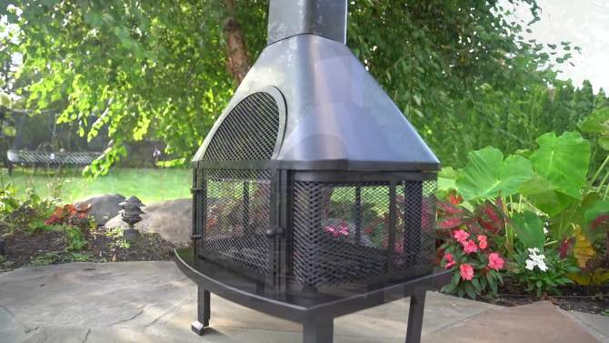 Endless Summer Wood Burning Outdoor Fire Pit with Chimney Black, 2 of 6, play video