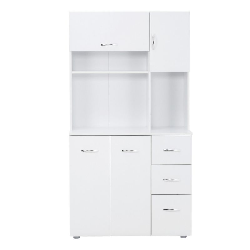 HOMCOM 66" Buffet with Hutch, Freestanding Kitchen Pantry with 2 Large Cabinets, 1 Pull Up Cabinet, 3 Drawers & Wide Countertop, White, 4 of 9