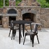 Emma and Oliver Commercial Grade 30" Round Black-Antique Gold Metal Table Set-2 Arm Chairs - 2 of 4