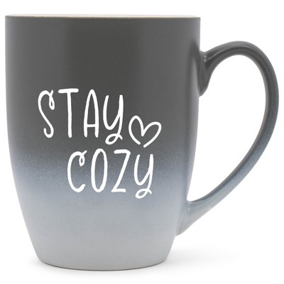Elanze Designs Stay Cozy Two Toned Ombre Matte Gray and White 12 ounce Ceramic Stoneware Coffee Cup Mug