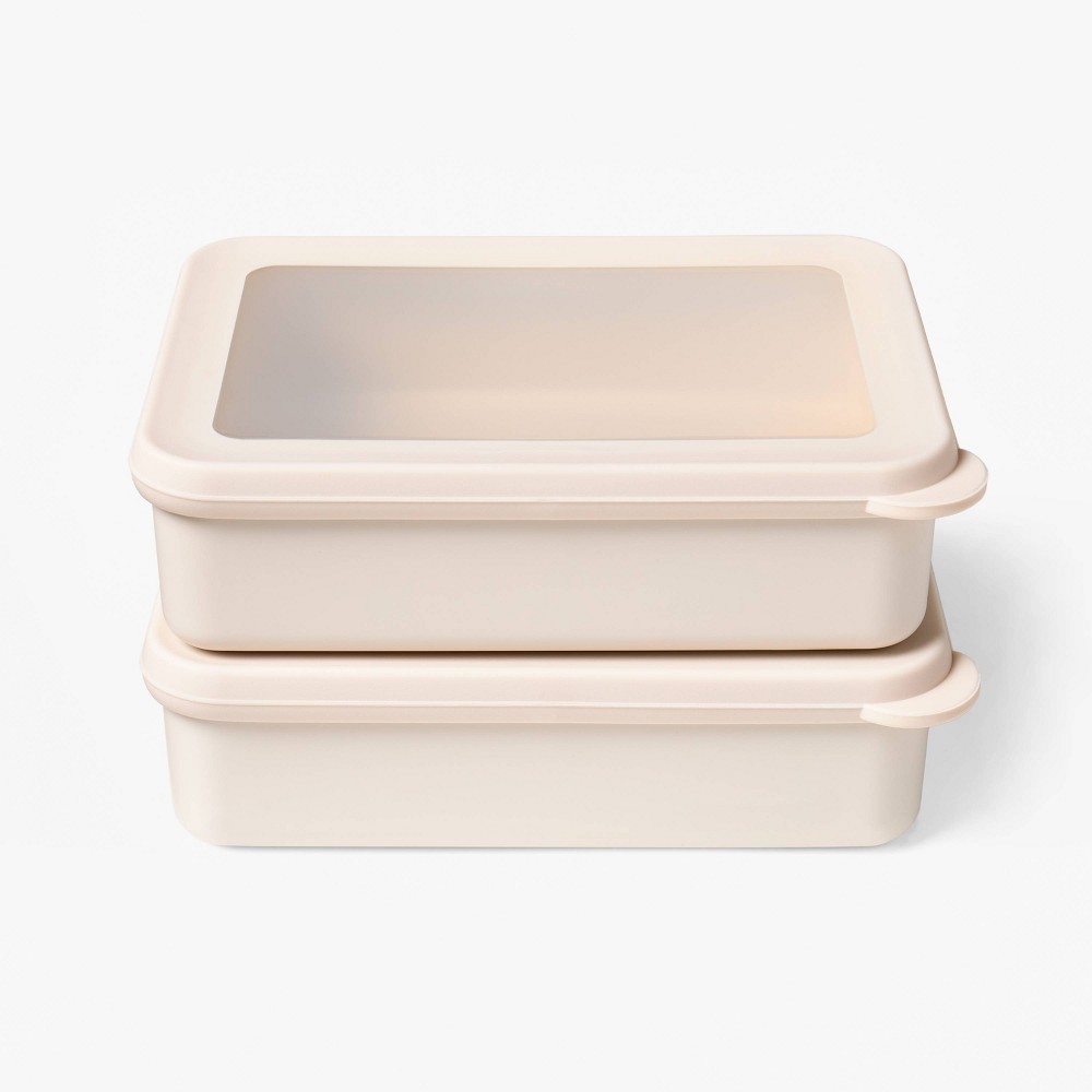 Photos - Food Container 4pc  3c Plastic Rectangle Food Storage Container Set Cream - Figmint™(Set of 2)