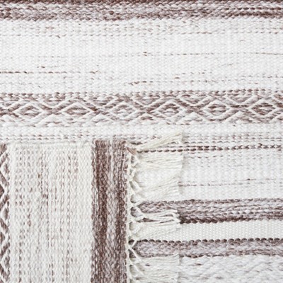 Ivory and Brown Striped Kilim 7' Square Wool Area Rug