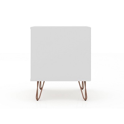 White Mid-Century Modern 2-Drawer Nightstand with Metal Legs