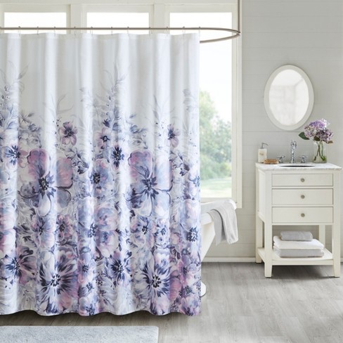 Hand Painted Purple Flowers Shower Curtain Simple Floral Plant