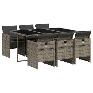 vidaXL Patio Dining Set with Cushions Table and Chair Furniture Poly Rattan - Gray Glass 6 Piece - 1 of 4