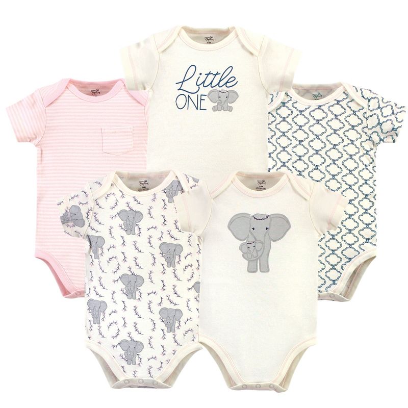 Touched by Nature Baby Girl Organic Cotton Bodysuits 5pk, Girl Elephant, 1 of 8