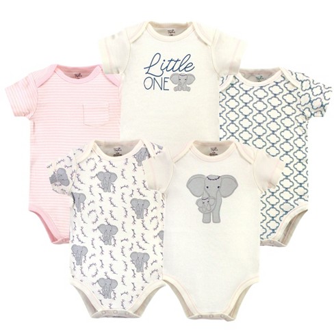Touched By Nature Baby Girl Organic Cotton Bodysuits 5pk, Girl Elephant ...