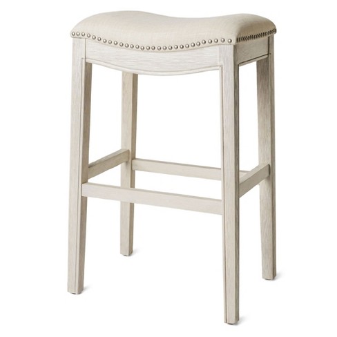 Maven Lane Adrien Backless Saddle Kitchen Bar Stool, White Oak Finish 