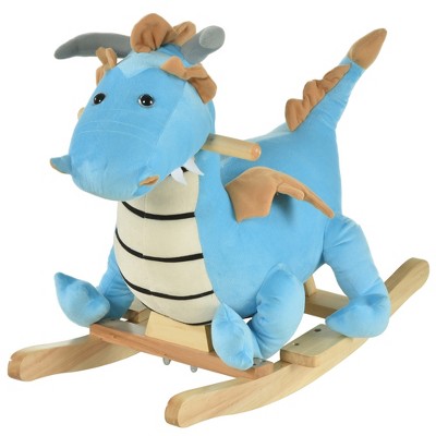 Qaba Kids Plush Ride-On Rocking Horse Toy Dinosaur Ride Rocking Chair with Realistic Sounds for Child 36 Months Blue