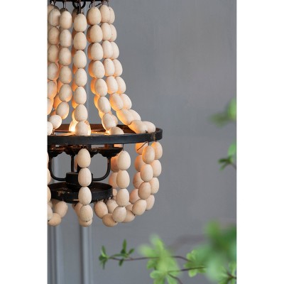 Large White Beaded 4-Light Chandelier with Iron Frame