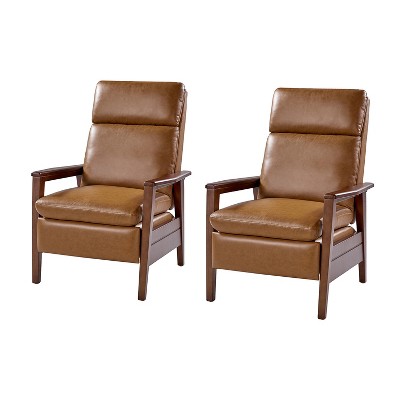 Justus Mid-Century Modern Vegan Leather Solid Wood Recliner Set of 2|ARTFUL LIVING DESIGN