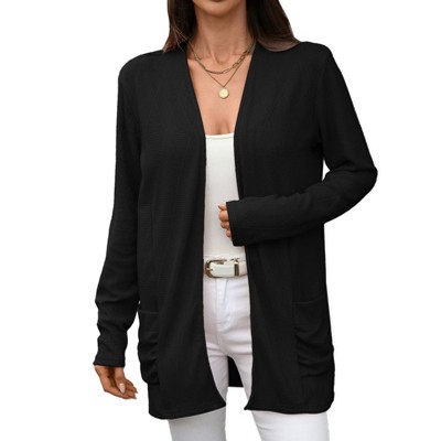 Women's Long Sleeve Cardigan Casual Loose Fit Open Front Knit Sweater with Pockets