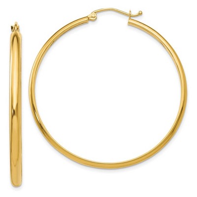 Black Bow Jewelry 2.75mm x 43mm Polished 14k Yellow Gold Domed Round Hoop Earrings