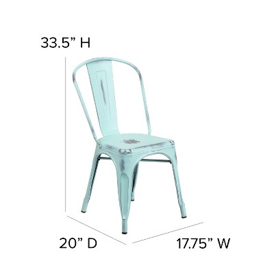 Distressed Green-Blue Metal Stackable Side Chair