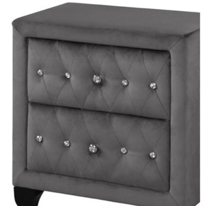 Gulches Sophia Modern Crystal Tufted Nightstand, 2-Drawer Gray Velvet Upholstered Bedside Table, Solid Wood Frame (16"D x 26"W x 27.5"H) - 1 of 2