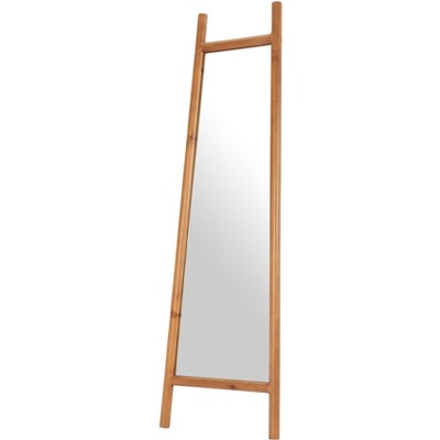 HomeRoots 70" Natural Solid Wood Leaning Geometric Framed Standing Mirror