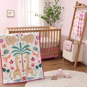 The Peanutshell Crib Bedding Set for Baby Girls - Bright Safari, 5 Pieces - 1 of 4