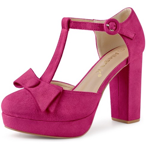 Allegra K Women's Mary Janes Platform Pumps Chunky Heels Hot Pink 10 ...