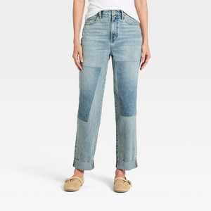 Jeans rectos cortos de tiro alto con parches de estilo vintage - Universal Thread™ lavado medio