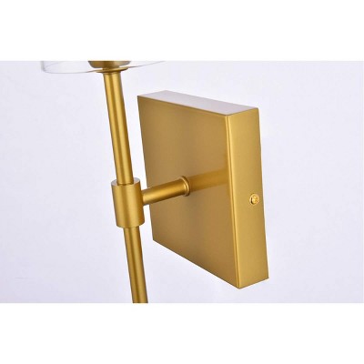 Elsreth Brass Cylinder Dimmable Wall Sconce with Clear Glass Shade