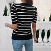 Womens Short Sleeve Puff Sleeve Round Neck Color Block Striped Sweater - 3 of 4