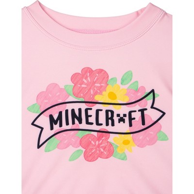Minecraft Little Girls Rash Guard and Bikini Bottom UPF 50+ Swim Set Pale Pink / Green 7-8 — фото 4