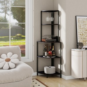 Runesay Black 5 Tier Narrow Bookshelf with USB Plug and Glass Holder, Tall Standing Shelf for Wall Corner - 1 of 4