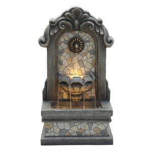 LuxenHome 27" H Gray Resin Classic Wall Freestanding Outdoor Water Fountain with Lights - 1 of 4